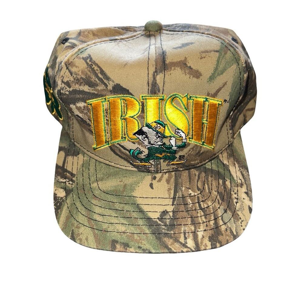 Vintage Notre Dame Fighting Irish Camo StrapBack Hat Cap Embroidered 90s NCAA